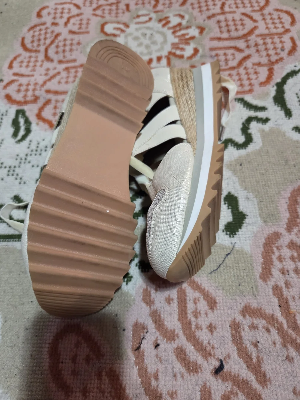 Lace-Up Espadrille Wedge Sandals - Cream